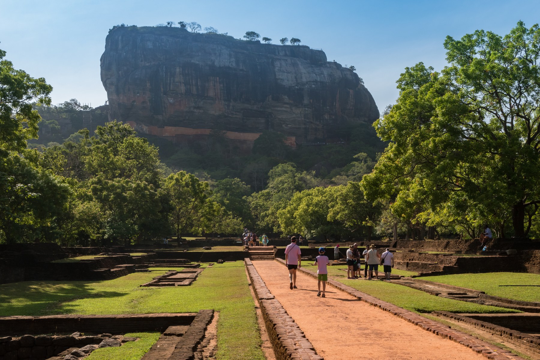 Sigiriya rock above green gardens in Sri Lanka
